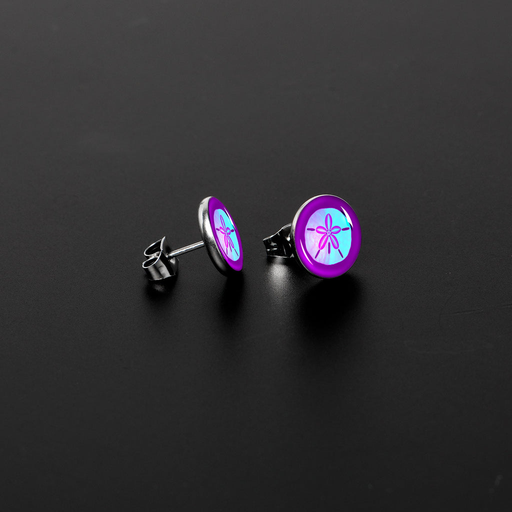 BodyCandy Purple Nautical Sand Dollar Stud Earrings by Onyx O — lifestyle context