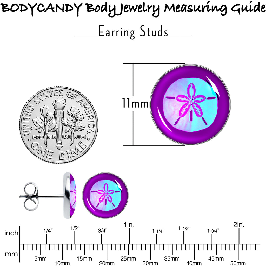 BodyCandy Purple Nautical Sand Dollar Stud Earrings by Onyx O — alternative angle