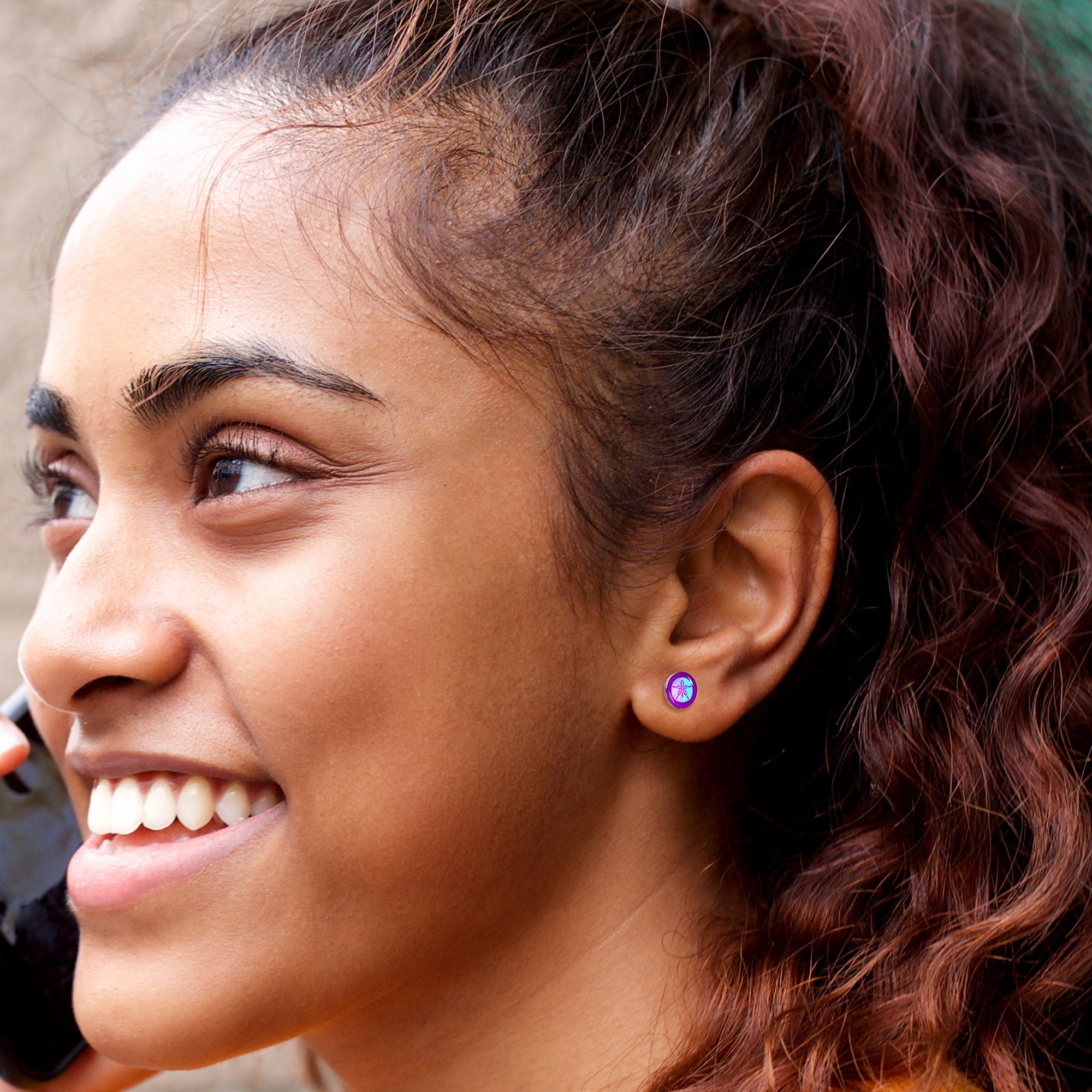 BodyCandy Purple Nautical Sand Dollar Stud Earrings by Onyx O — size reference