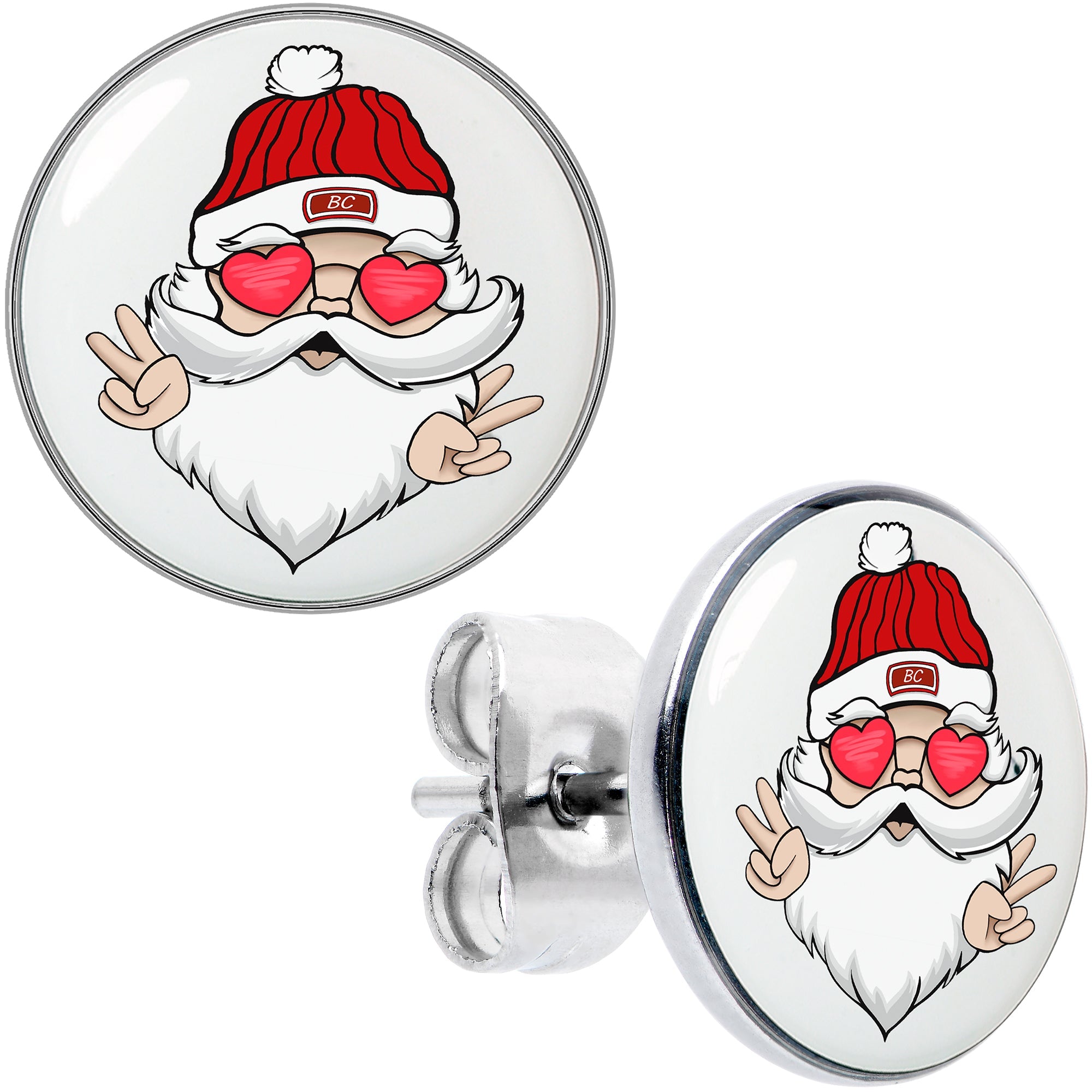 BodyCandy Christmas Peace Love Santa Stud Earrings by Onyx O — main product shot