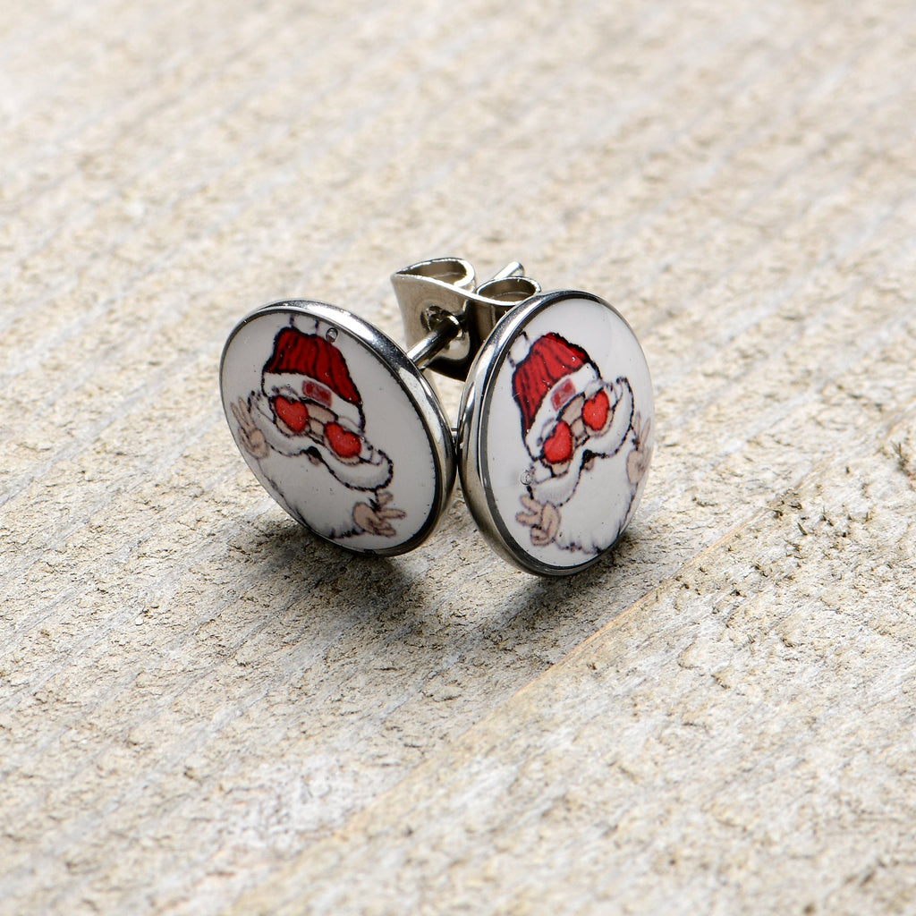 BodyCandy Christmas Peace Love Santa Stud Earrings by Onyx O — lifestyle context