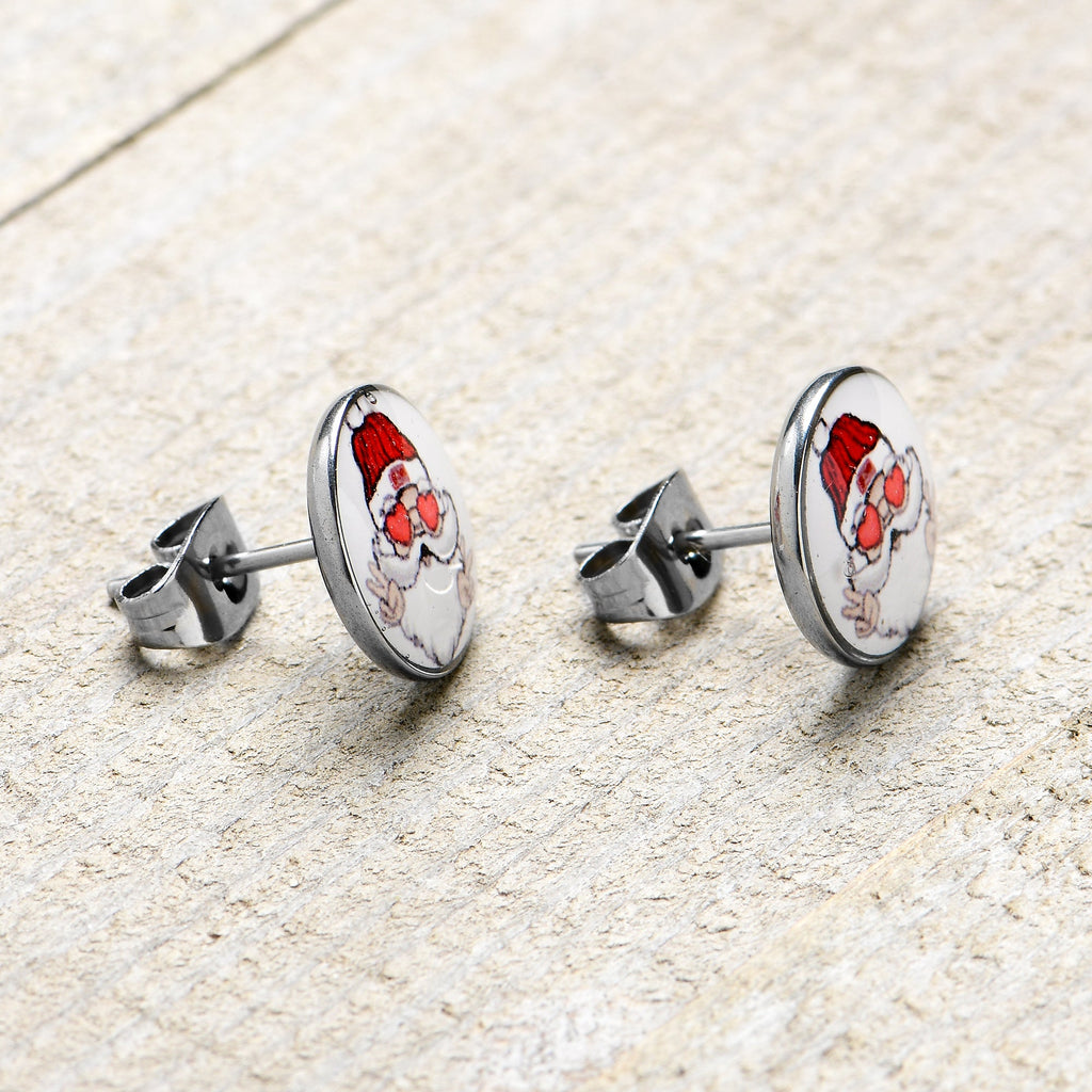 BodyCandy Christmas Peace Love Santa Stud Earrings by Onyx O — back view