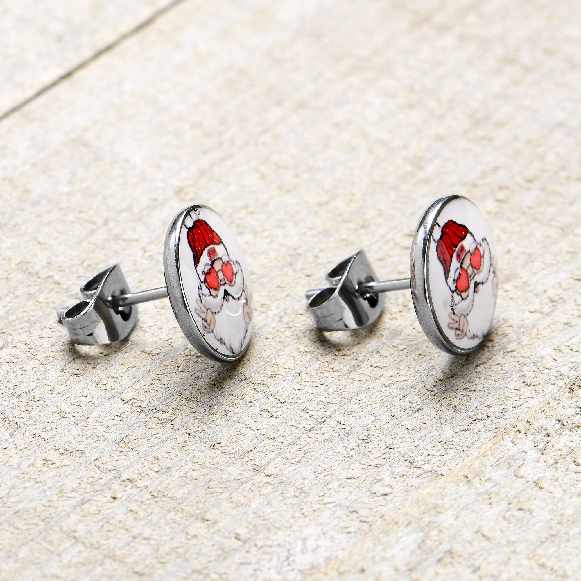 BodyCandy Christmas Peace Love Santa Stud Earrings by Onyx O — back view