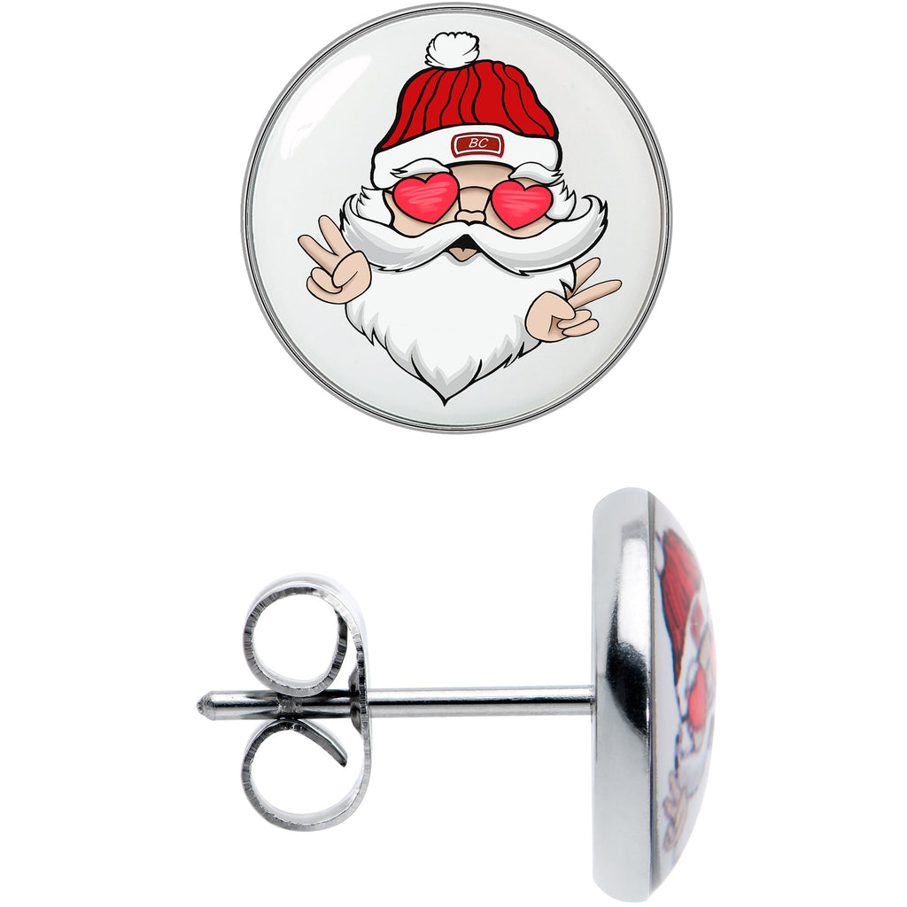 BodyCandy Christmas Peace Love Santa Stud Earrings by Onyx O — in-use photo