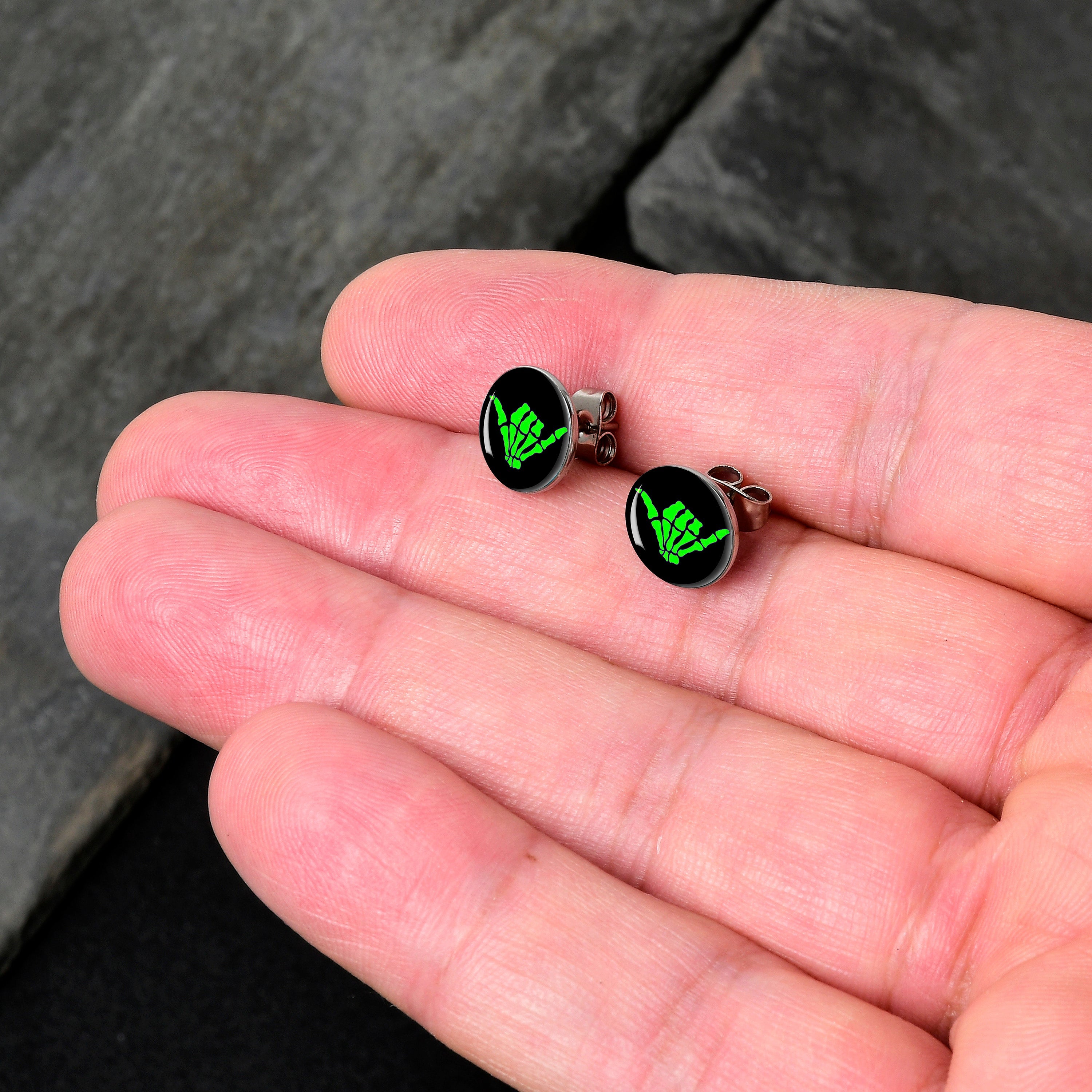 BodyCandy Shaka Hand Stud Earrings by Onyx O — detail close-up