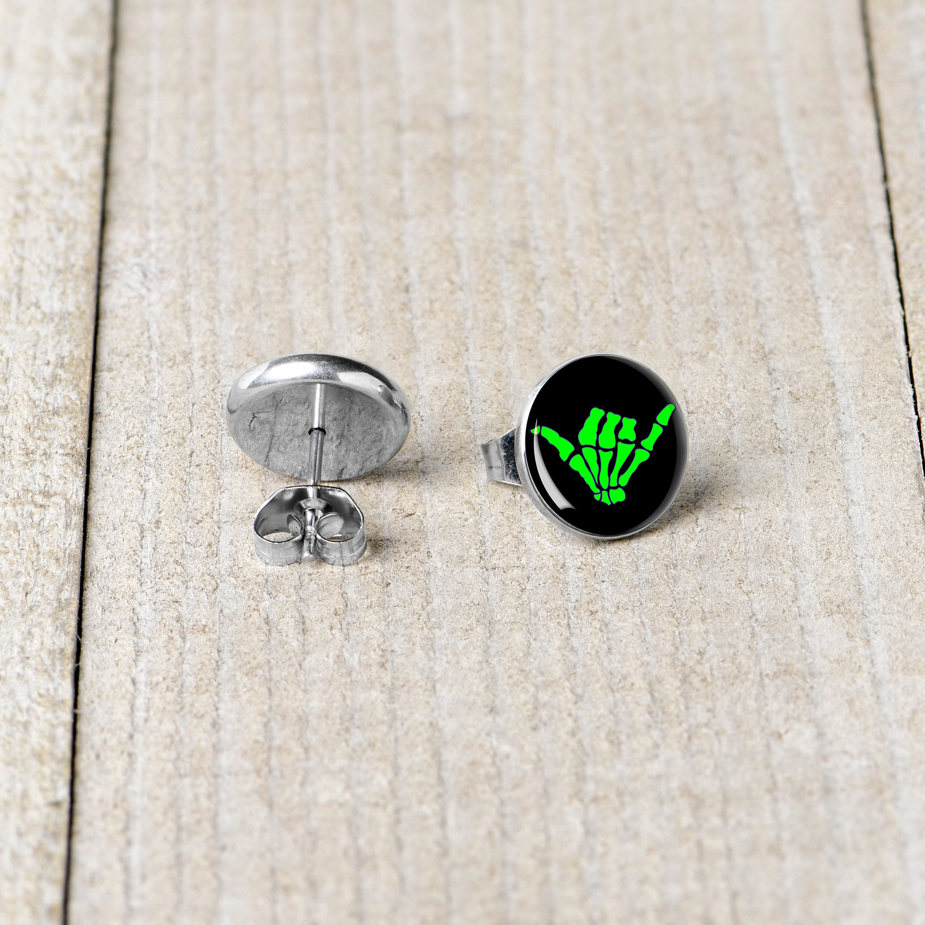 BodyCandy Shaka Hand Stud Earrings by Onyx O — back view