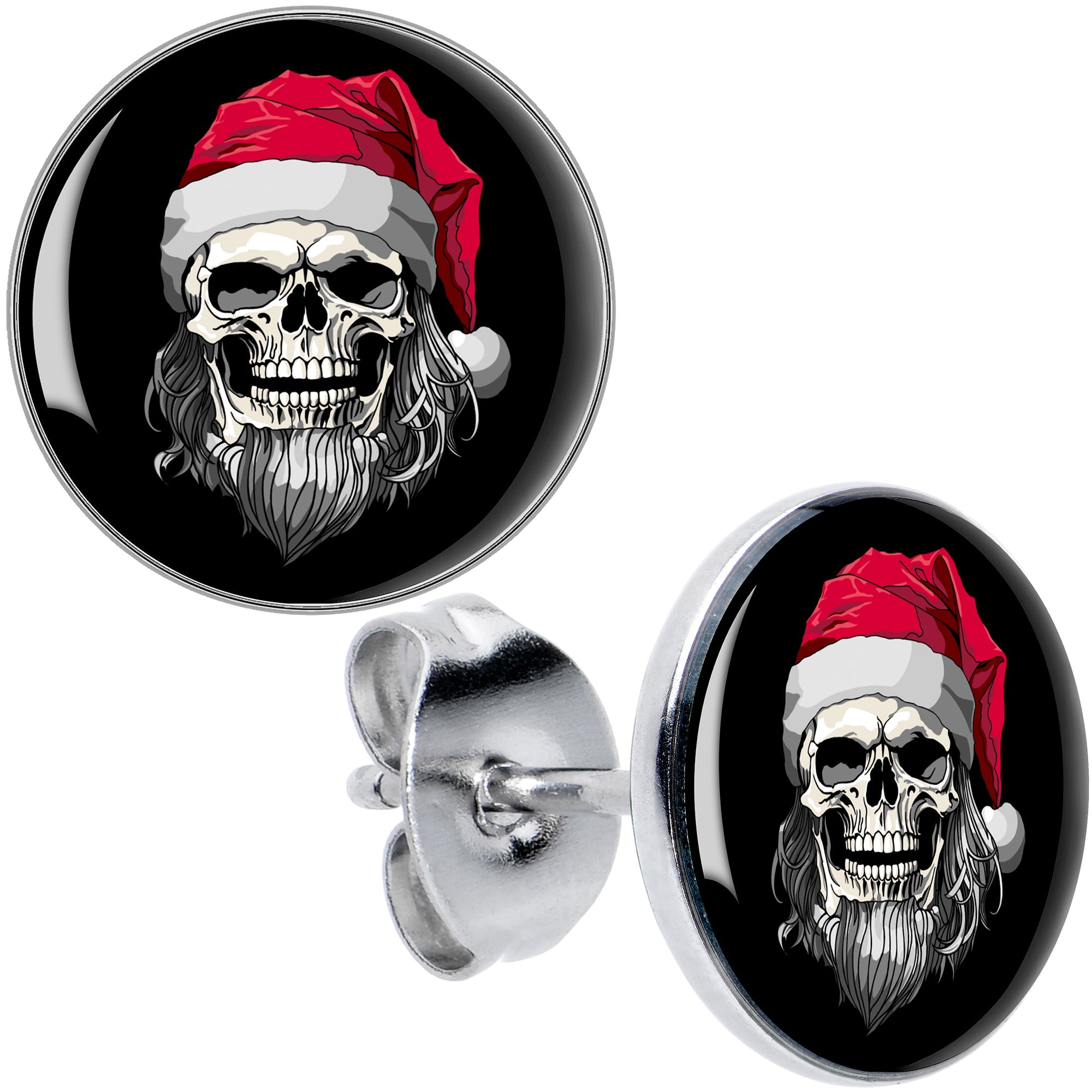 BodyCandy Holiday Skeleton Santa Claus Stud Earrings by Onyx O — main product shot