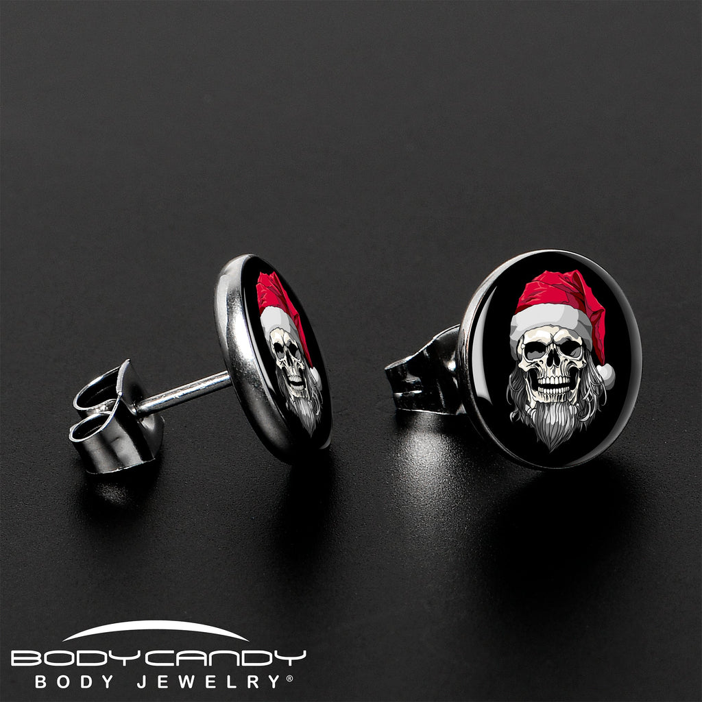 BodyCandy Holiday Skeleton Santa Claus Stud Earrings by Onyx O — lifestyle context