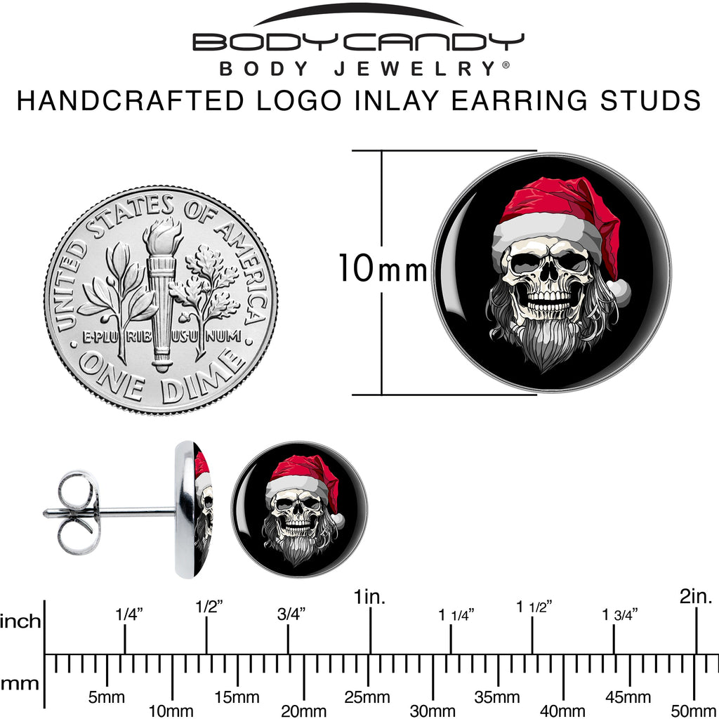 BodyCandy Holiday Skeleton Santa Claus Stud Earrings by Onyx O — back view