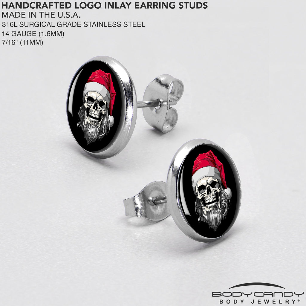 BodyCandy Holiday Skeleton Santa Claus Stud Earrings by Onyx O — alternative angle