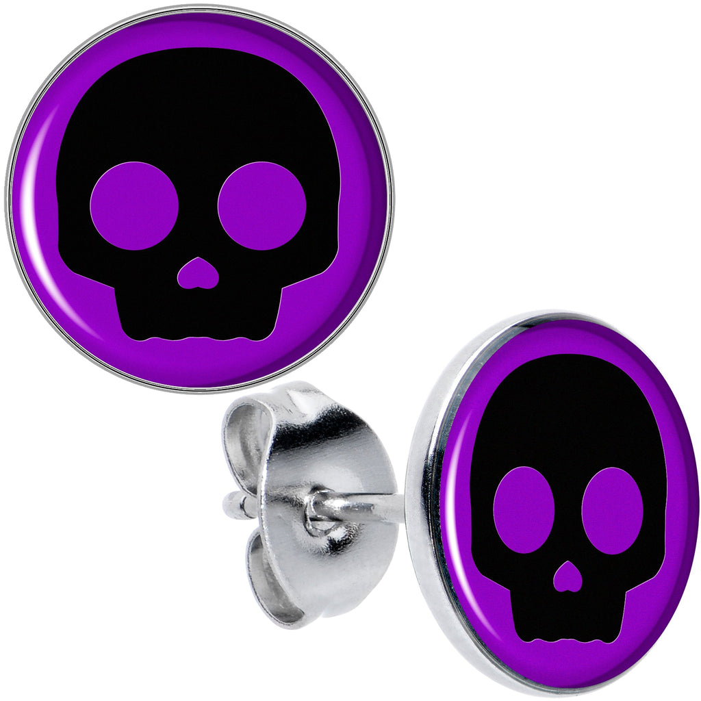 BodyCandy Purple Black Simple Skull Stud Earrings by Onyx O — main product shot