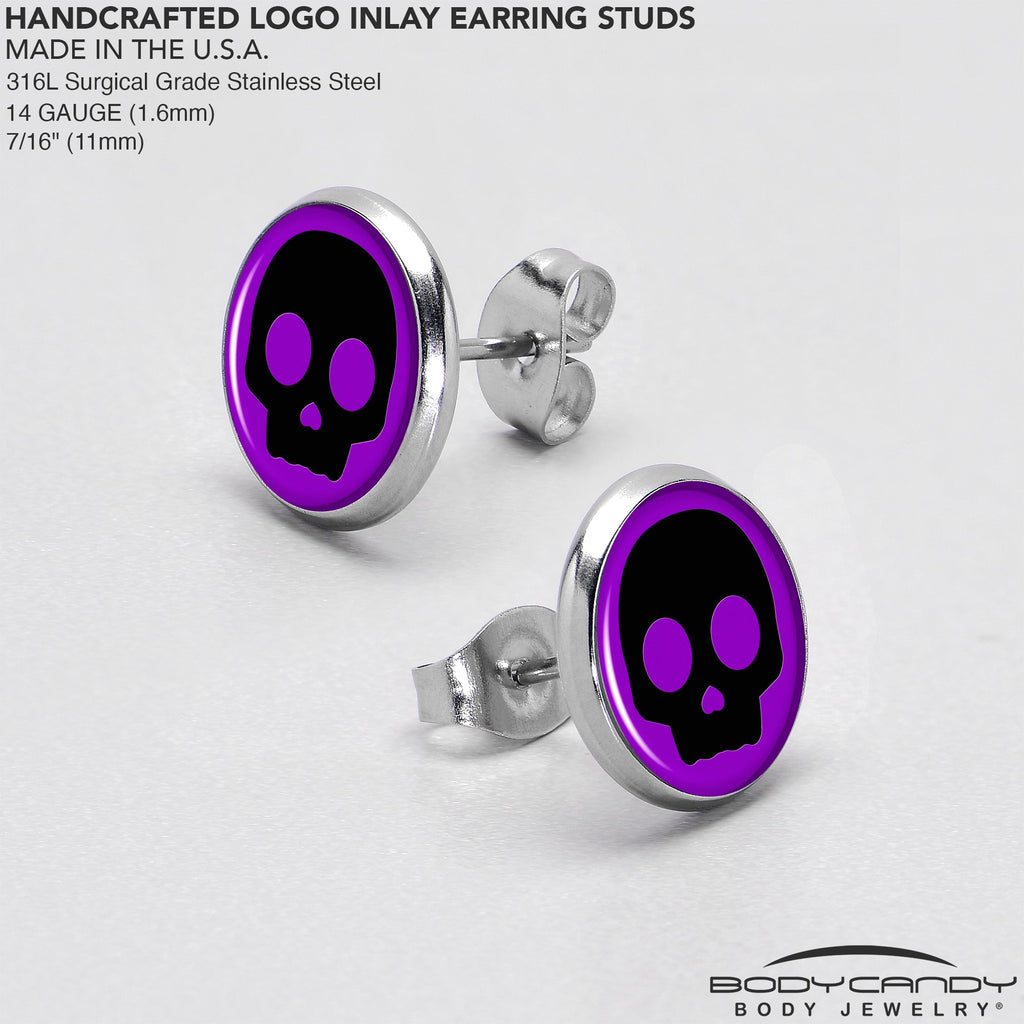 BodyCandy Purple Black Simple Skull Stud Earrings by Onyx O — in-use photo