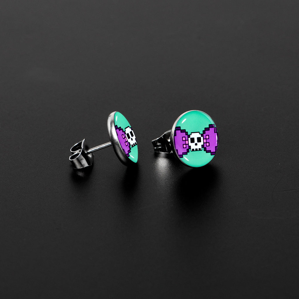 BodyCandy Retro Pixel Skull Stud Earrings by Onyx O — lifestyle context