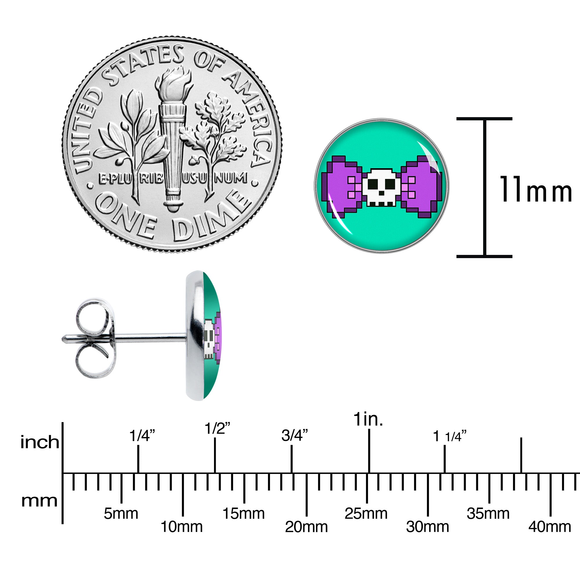BodyCandy Retro Pixel Skull Stud Earrings by Onyx O — alternative angle