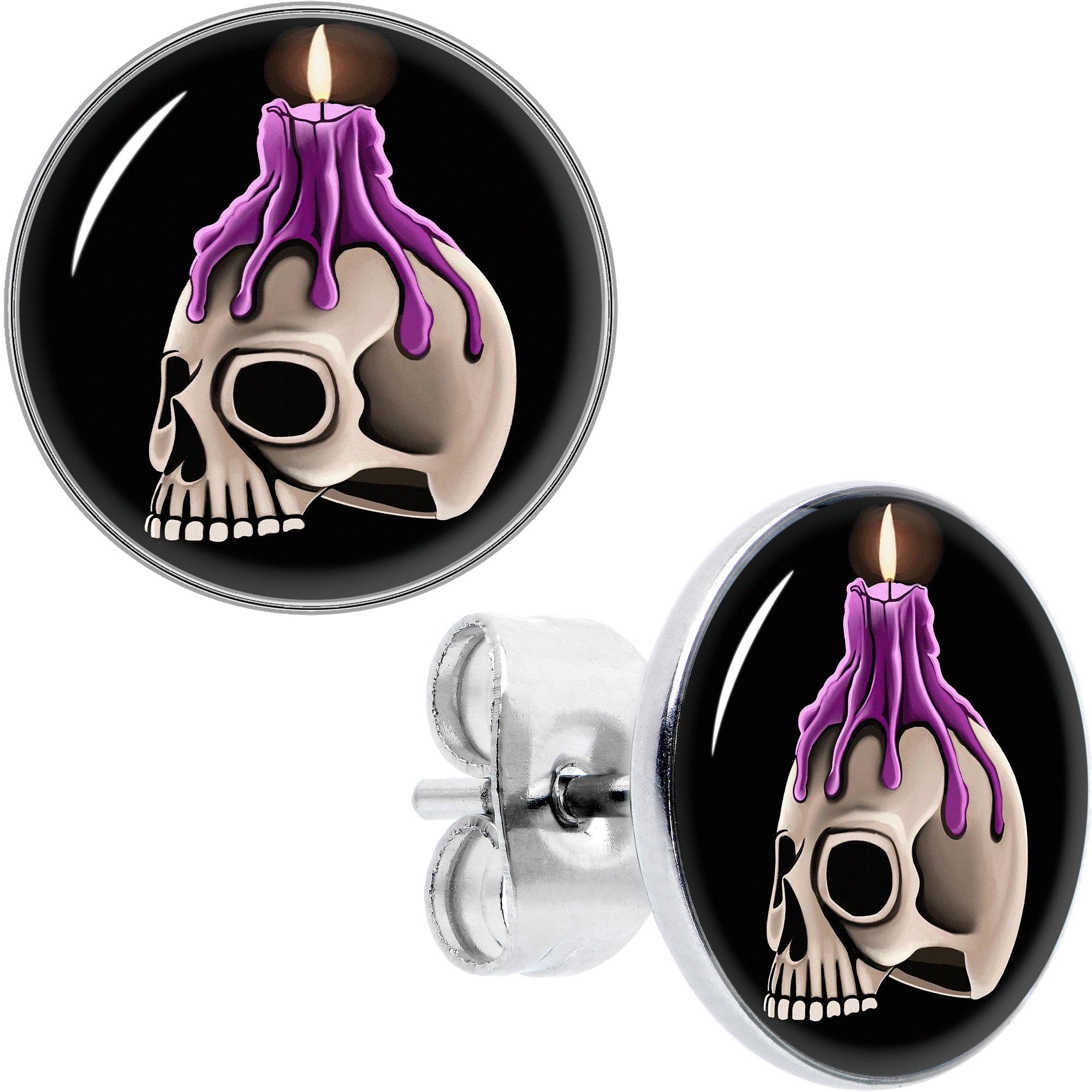 BodyCandy Burning Skull Candle Stud Earrings by Onyx O — main product shot