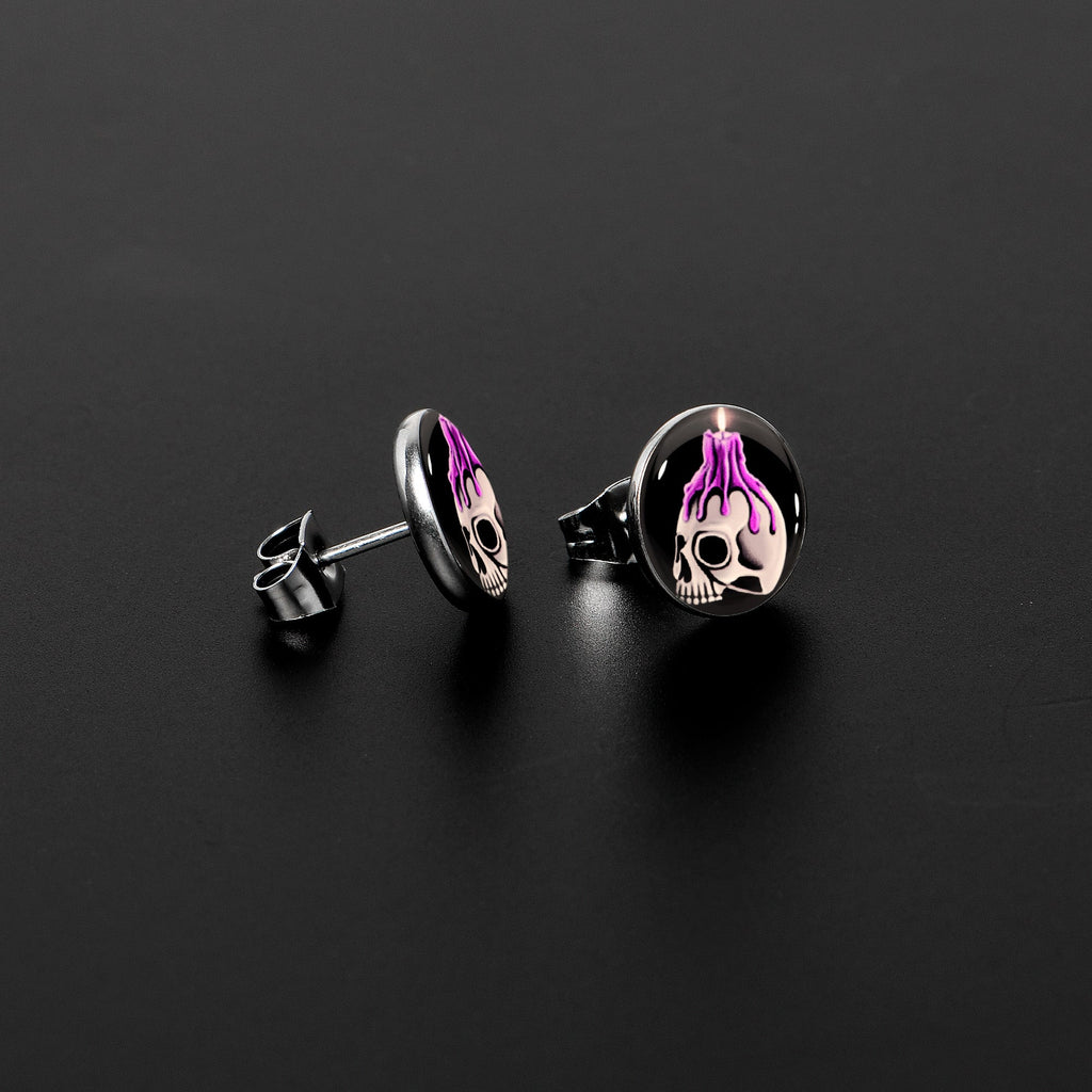 BodyCandy Burning Skull Candle Stud Earrings by Onyx O — lifestyle context
