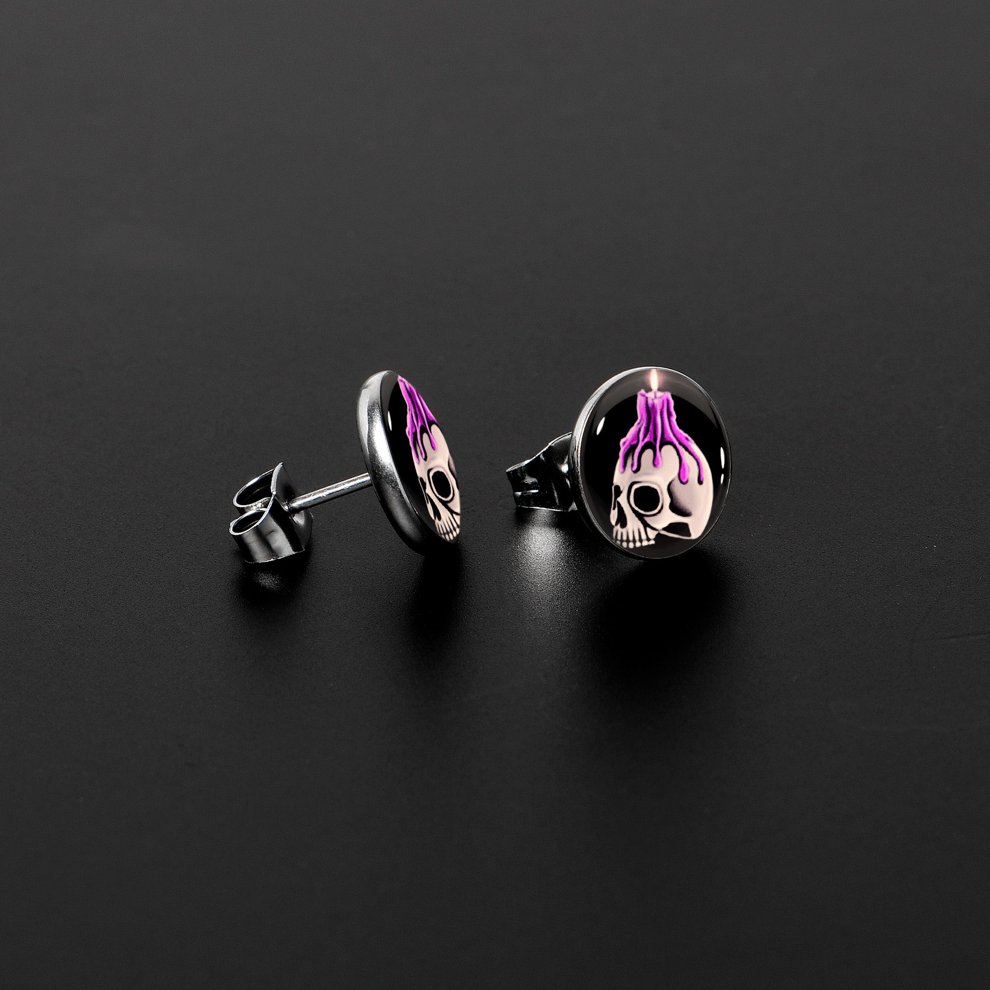 BodyCandy Burning Skull Candle Stud Earrings by Onyx O — lifestyle context