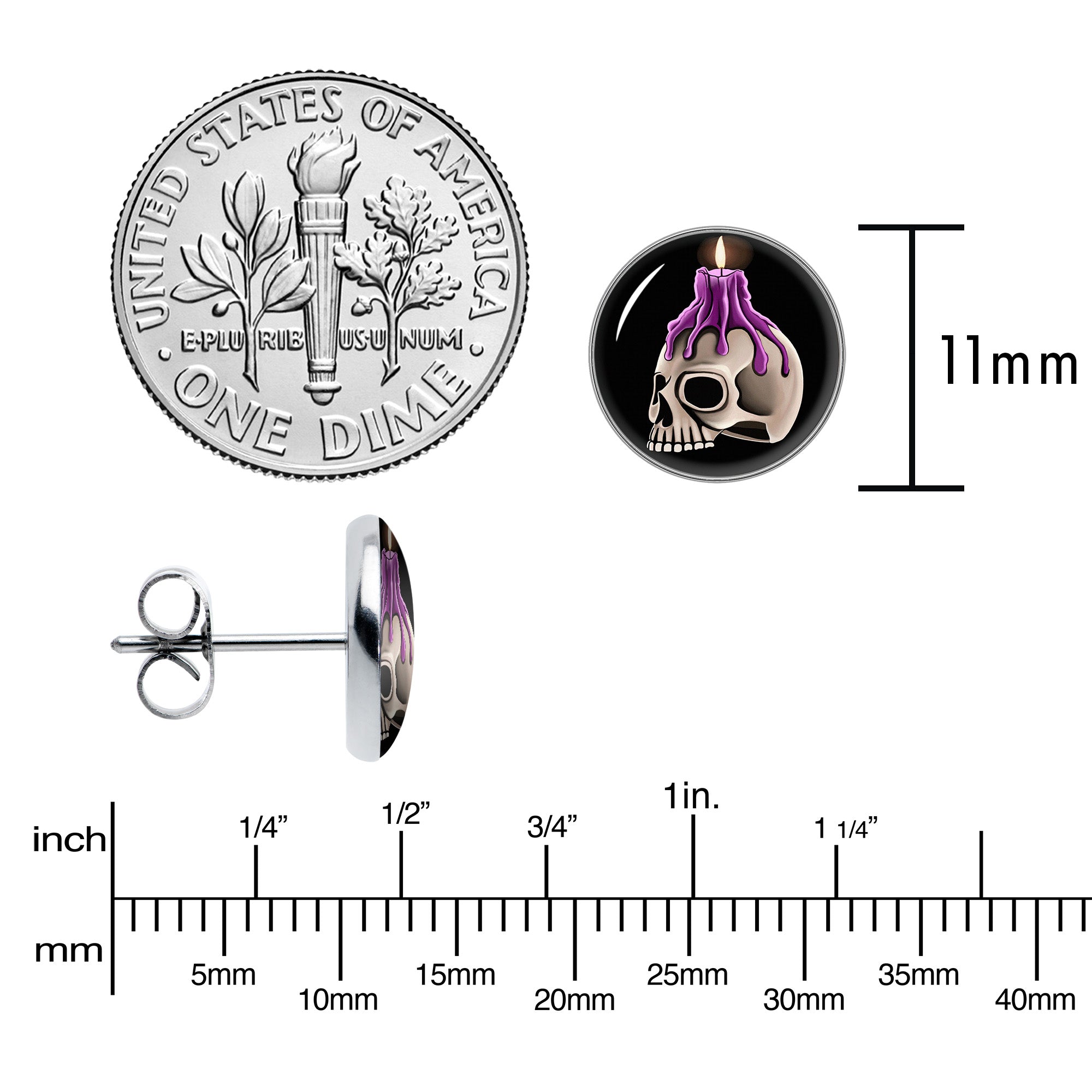 BodyCandy Burning Skull Candle Stud Earrings by Onyx O — alternative angle