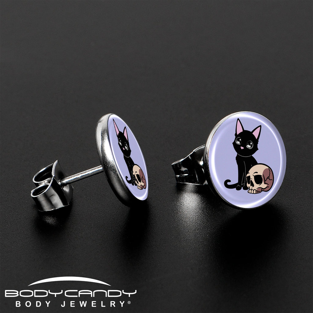 BodyCandy Skull Cat Stud Earrings by Onyx O — lifestyle context