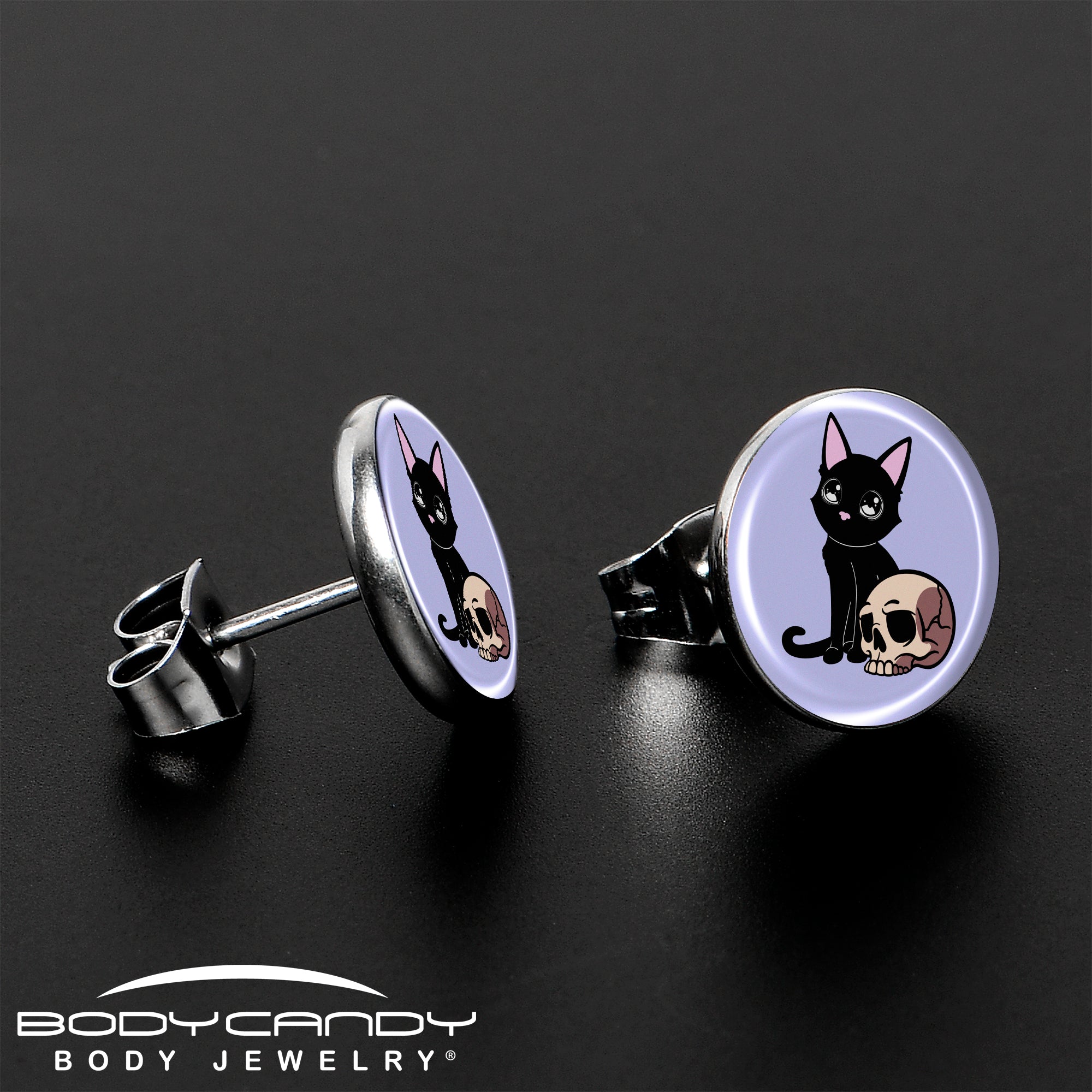 BodyCandy Skull Cat Stud Earrings by Onyx O — lifestyle context