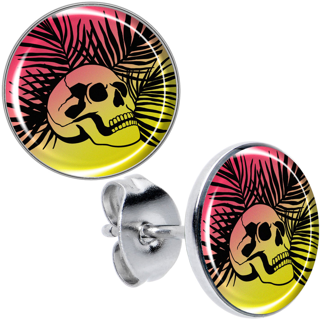 BodyCandy Red Haze Sunset Skull and Palms Stud Earrings by Onyx O — main product shot