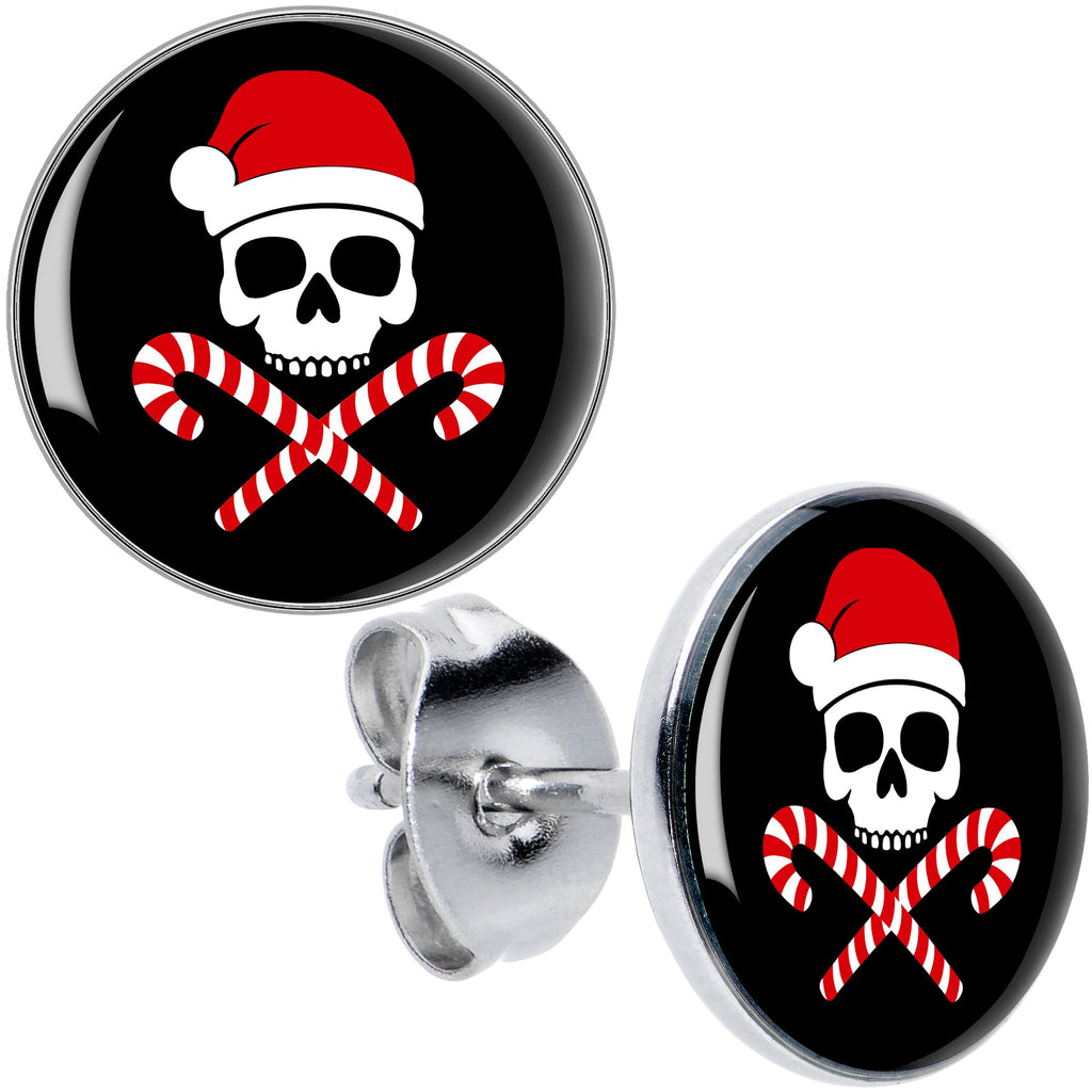 BodyCandy Santa Pirate Candy Cane Skull Stud Earrings by Onyx O — main product shot