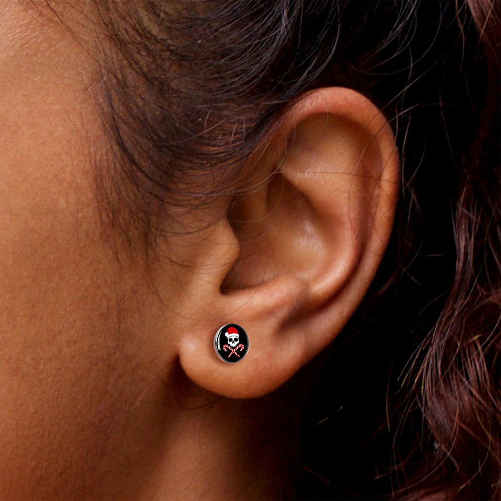 BodyCandy Santa Pirate Candy Cane Skull Stud Earrings by Onyx O — size reference