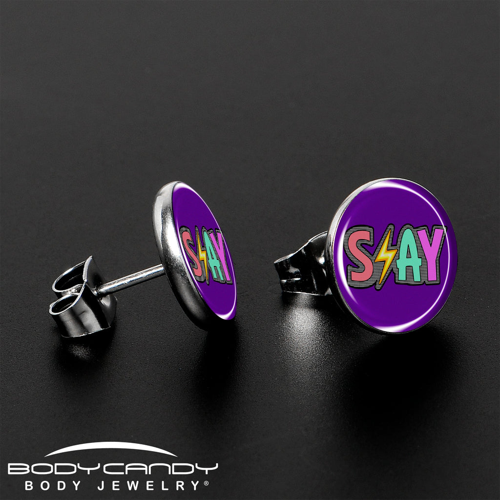 BodyCandy Colorful Lighting SLAY Stud Earrings by Onyx O — lifestyle context