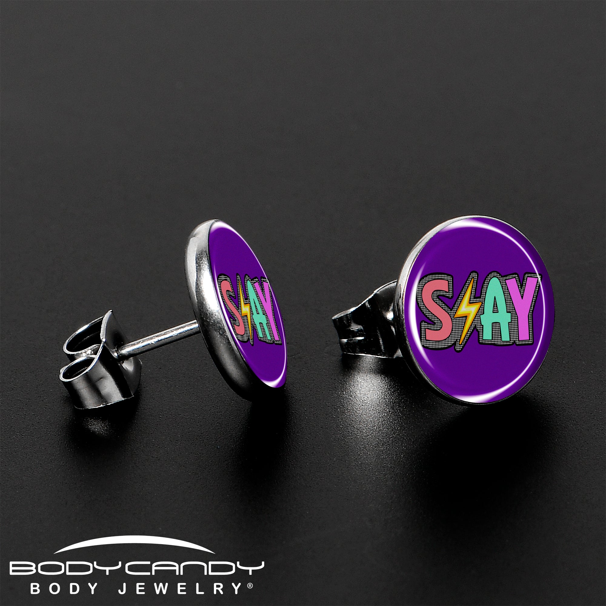 BodyCandy Colorful Lighting SLAY Stud Earrings by Onyx O — lifestyle context