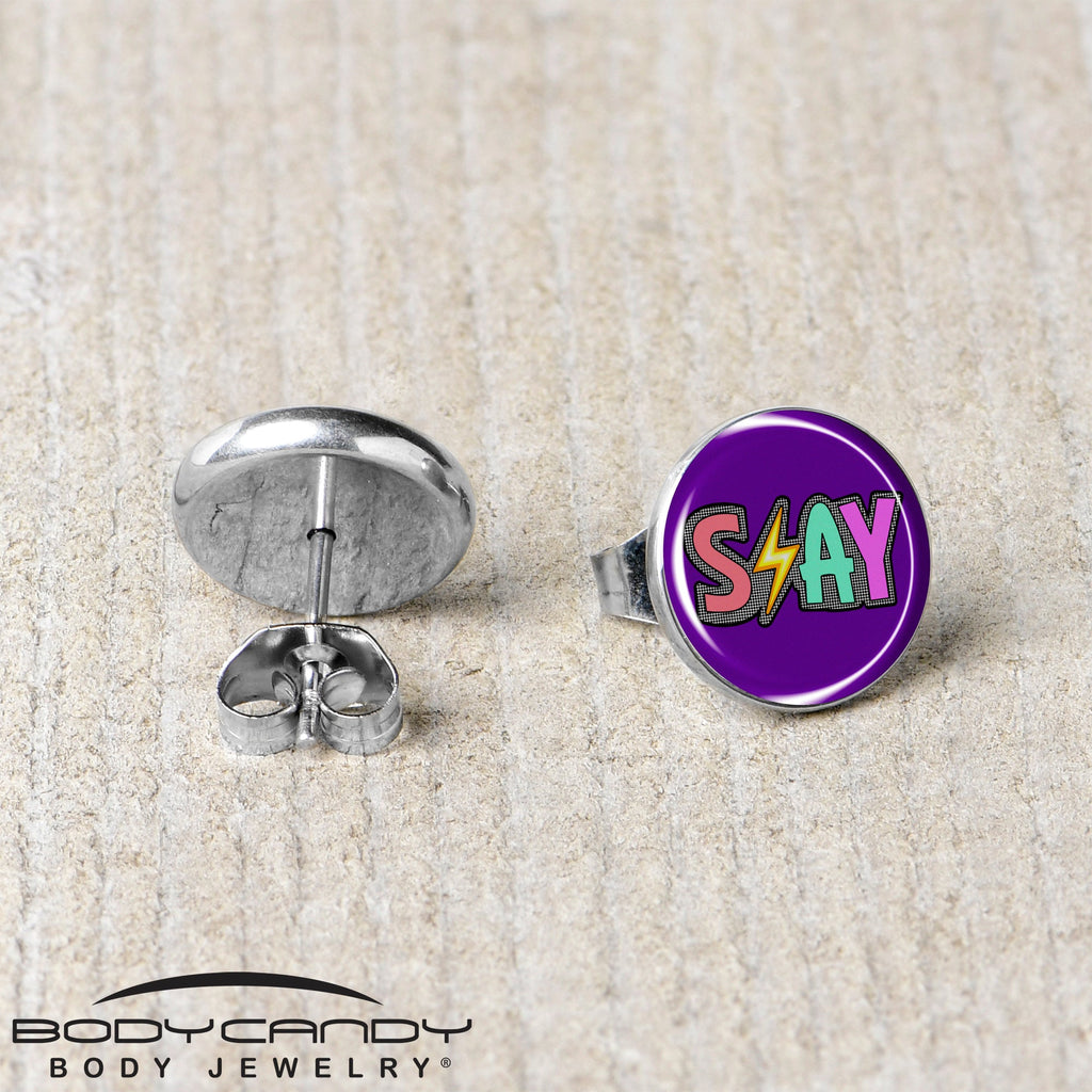 BodyCandy Colorful Lighting SLAY Stud Earrings by Onyx O — back view