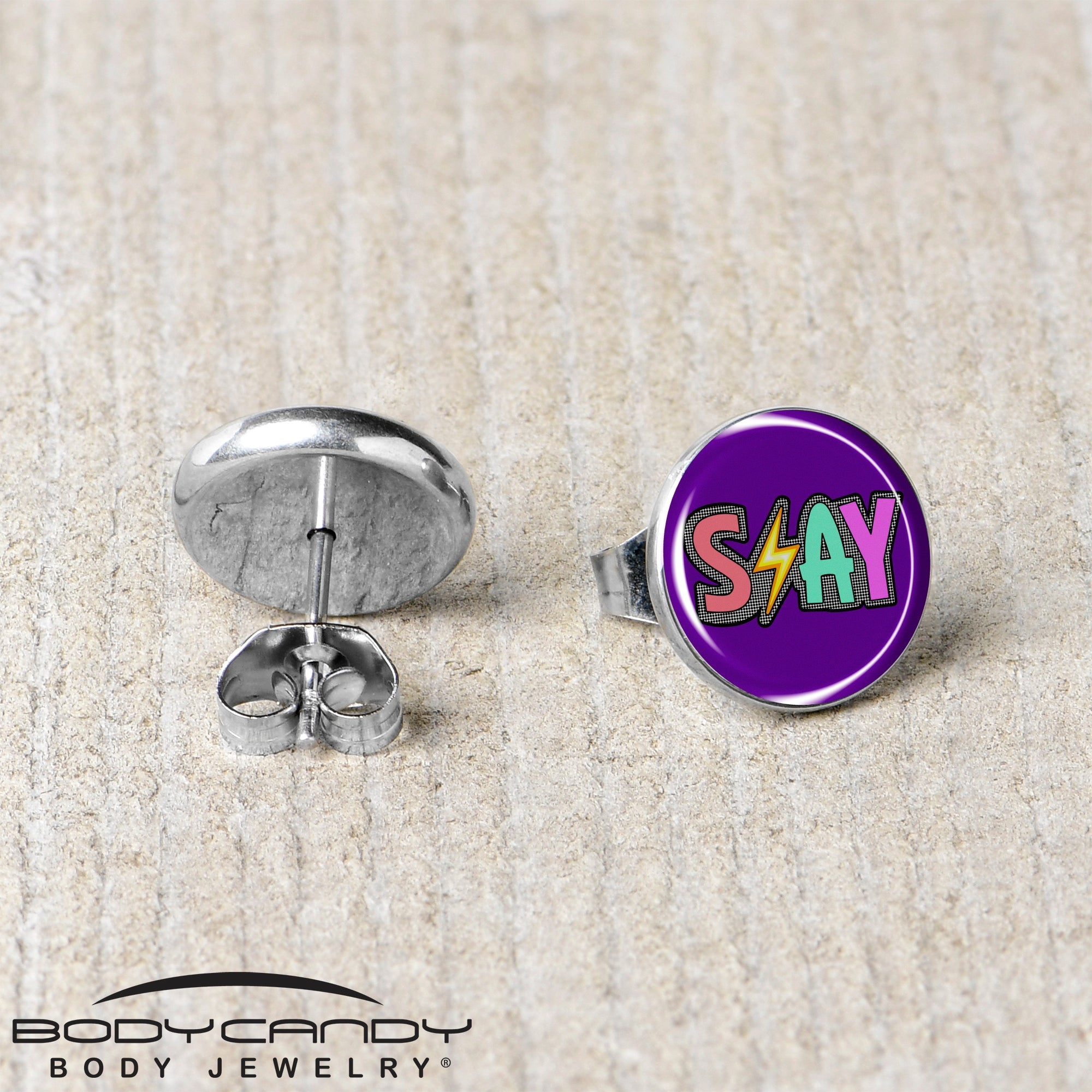 BodyCandy Colorful Lighting SLAY Stud Earrings by Onyx O — back view