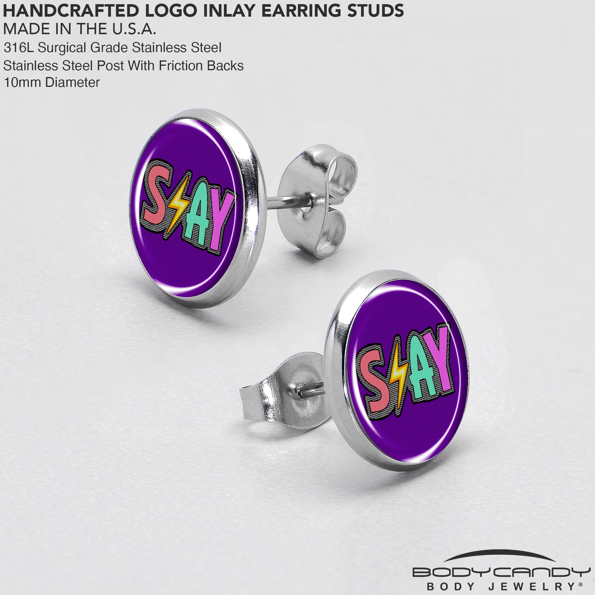 BodyCandy Colorful Lighting SLAY Stud Earrings by Onyx O — in-use photo