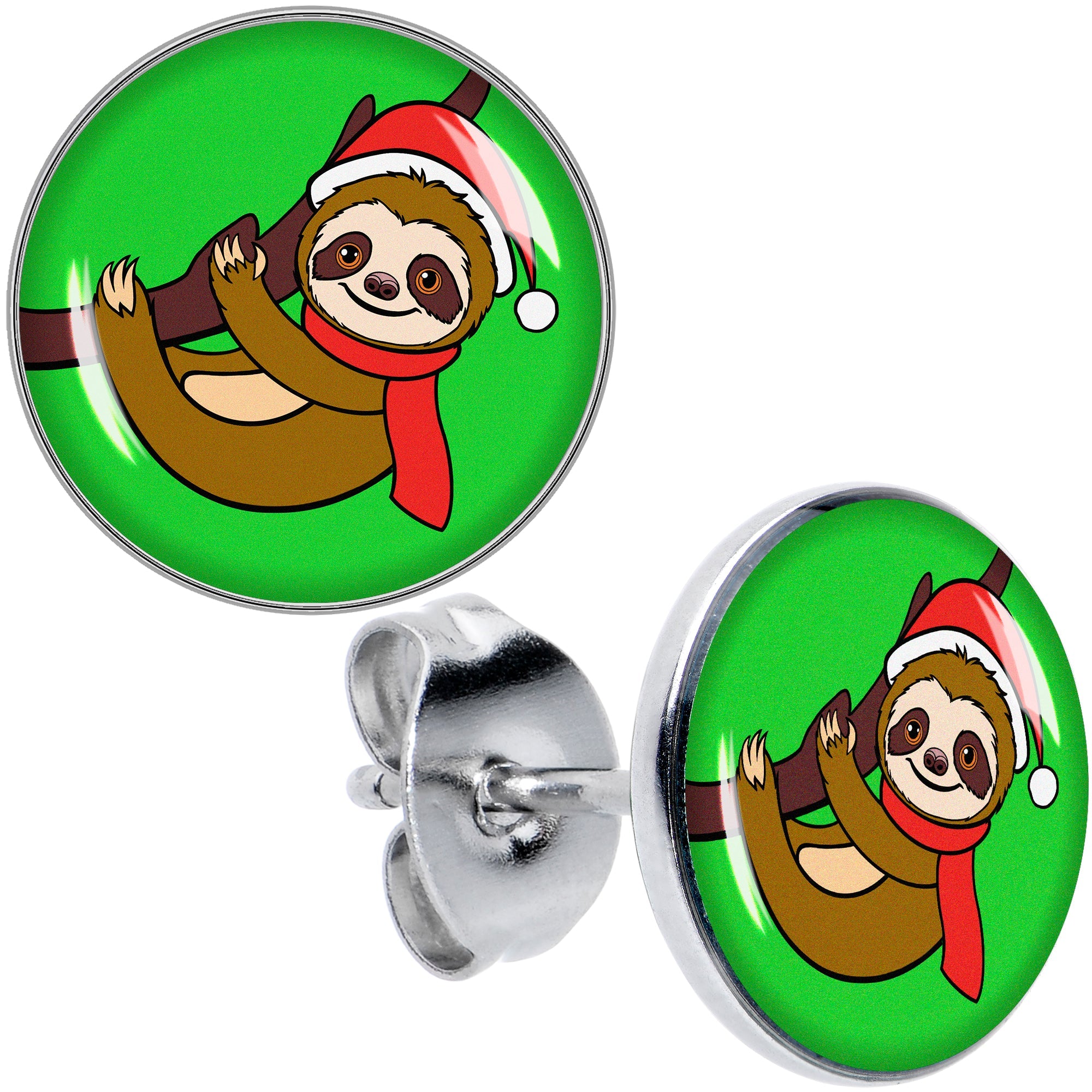BodyCandy Holiday Santa Sloth Stud Earrings by Onyx O — main product shot
