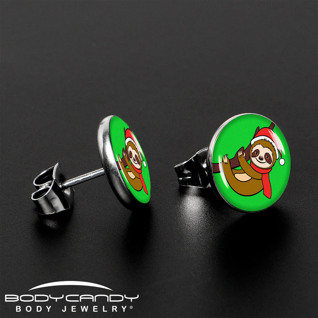 BodyCandy Holiday Santa Sloth Stud Earrings by Onyx O — lifestyle context