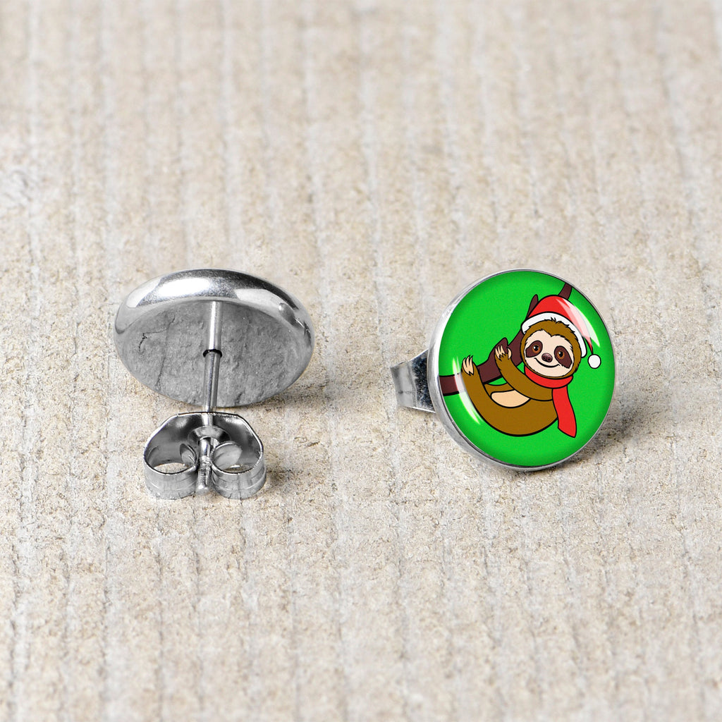 BodyCandy Holiday Santa Sloth Stud Earrings by Onyx O — back view