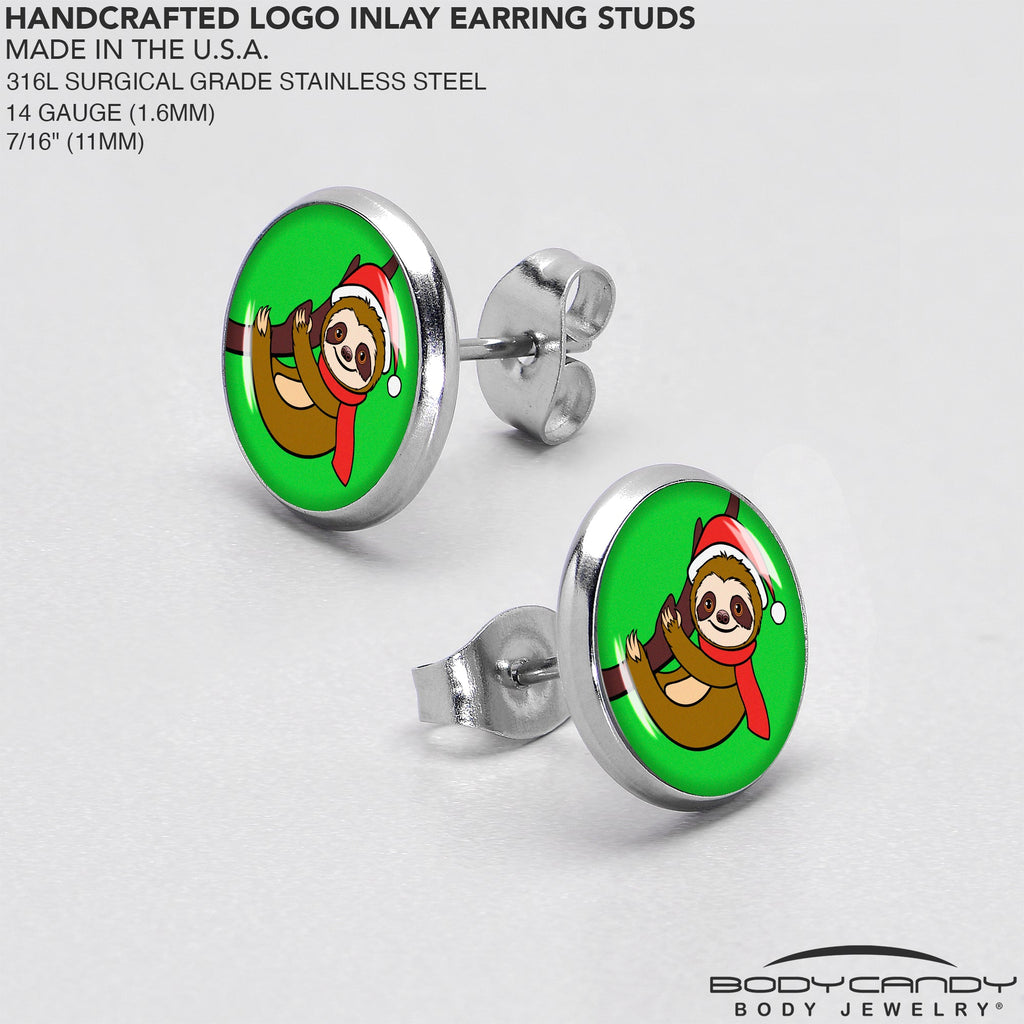 BodyCandy Holiday Santa Sloth Stud Earrings by Onyx O — in-use photo