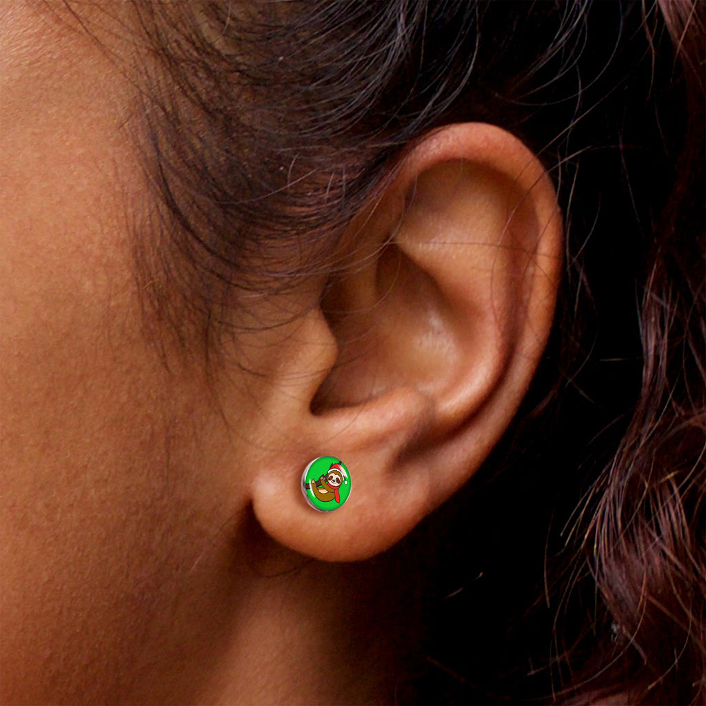 BodyCandy Holiday Santa Sloth Stud Earrings by Onyx O — size reference