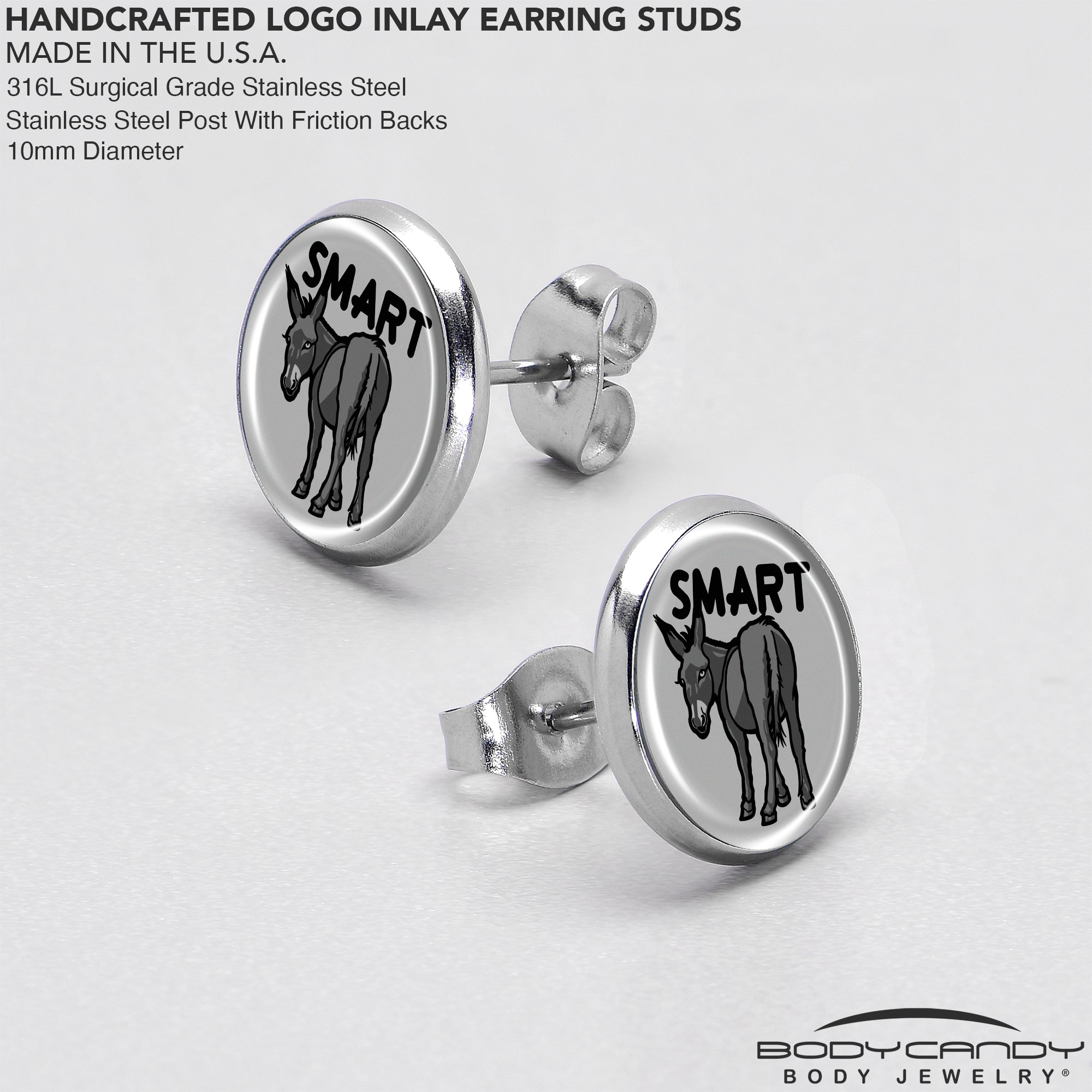 BodyCandy Donkey Smart Ass Stud Earrings by Onyx O — in-use photo