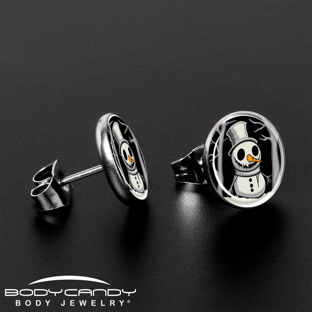 BodyCandy Christmas Holiday Spooky Snowman Stud Earrings by Onyx O — lifestyle context
