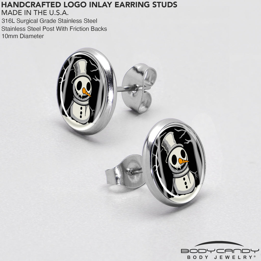 BodyCandy Christmas Holiday Spooky Snowman Stud Earrings by Onyx O — in-use photo