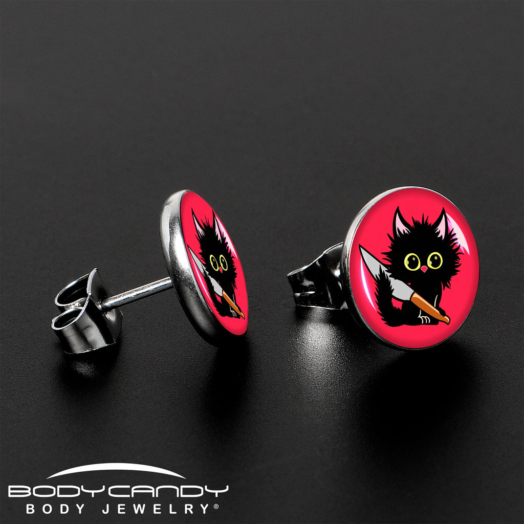 BodyCandy Stabby Cat Stud Earrings by Onyx O — lifestyle context