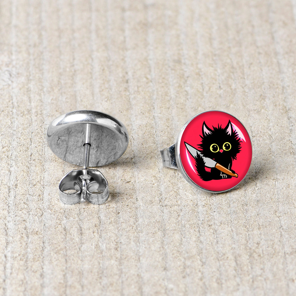 BodyCandy Stabby Cat Stud Earrings by Onyx O — back view