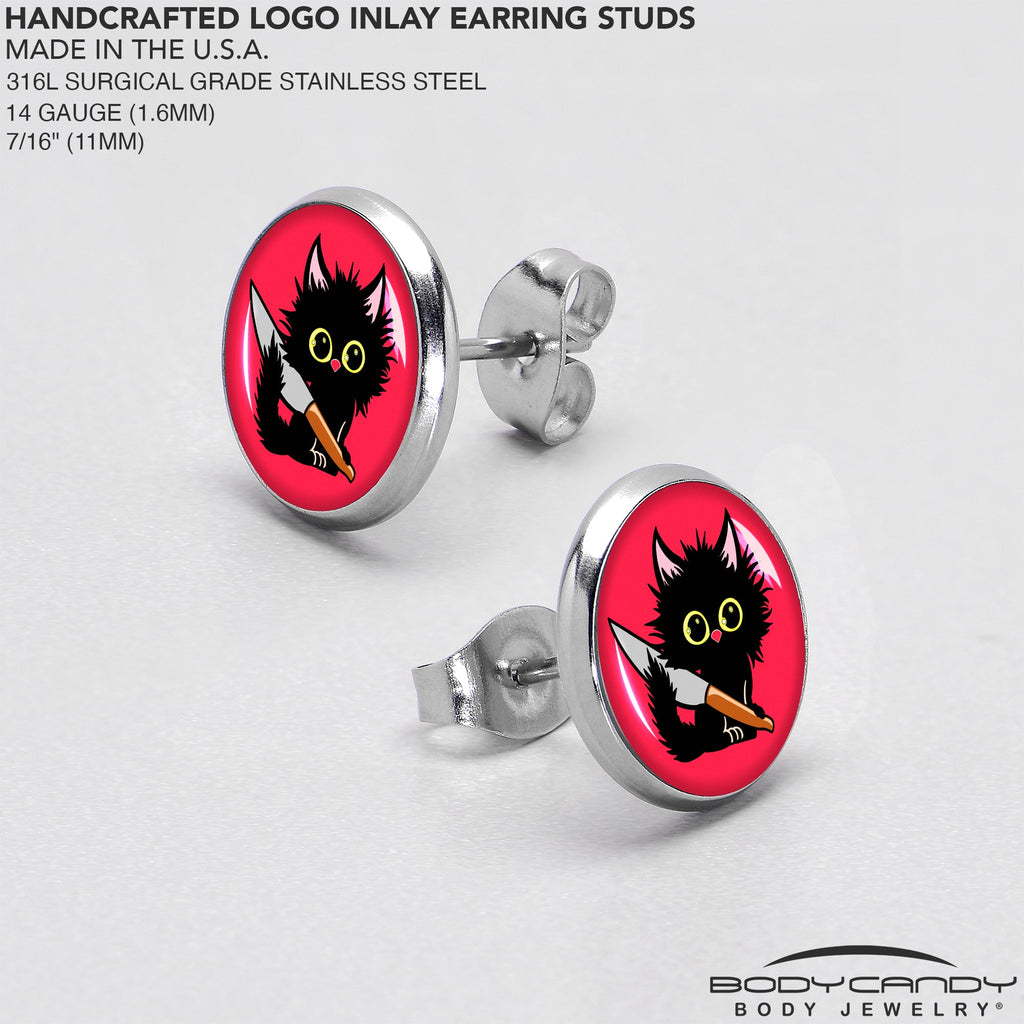 BodyCandy Stabby Cat Stud Earrings by Onyx O — in-use photo