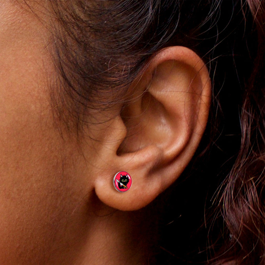 BodyCandy Stabby Cat Stud Earrings by Onyx O — size reference