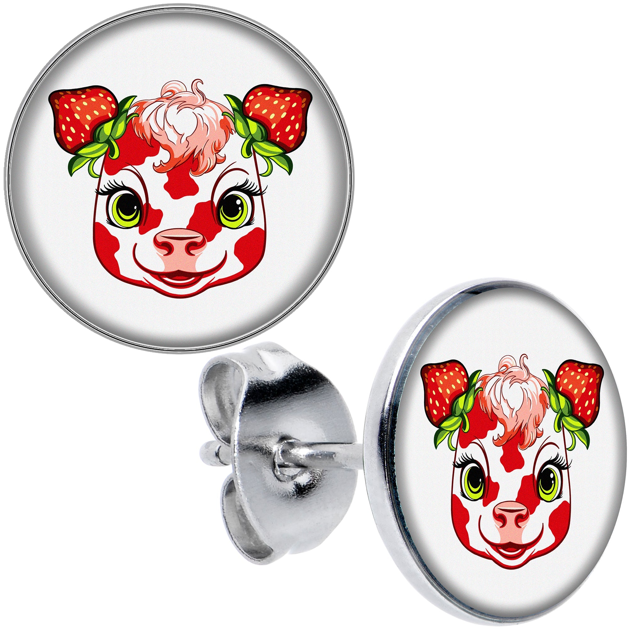 BodyCandy Stawberry Cow Stud Earrings by Onyx O — main product shot