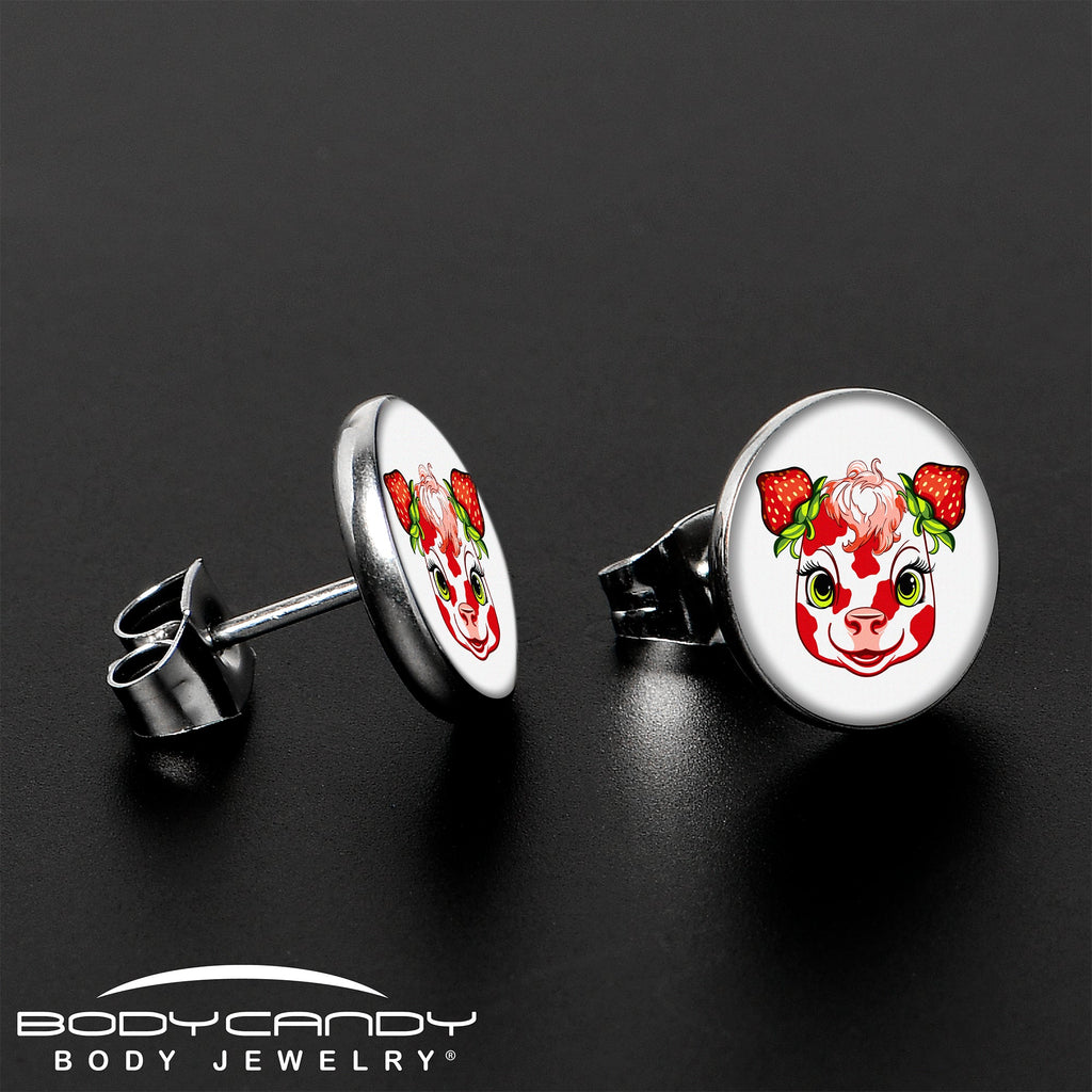 BodyCandy Stawberry Cow Stud Earrings by Onyx O — lifestyle context