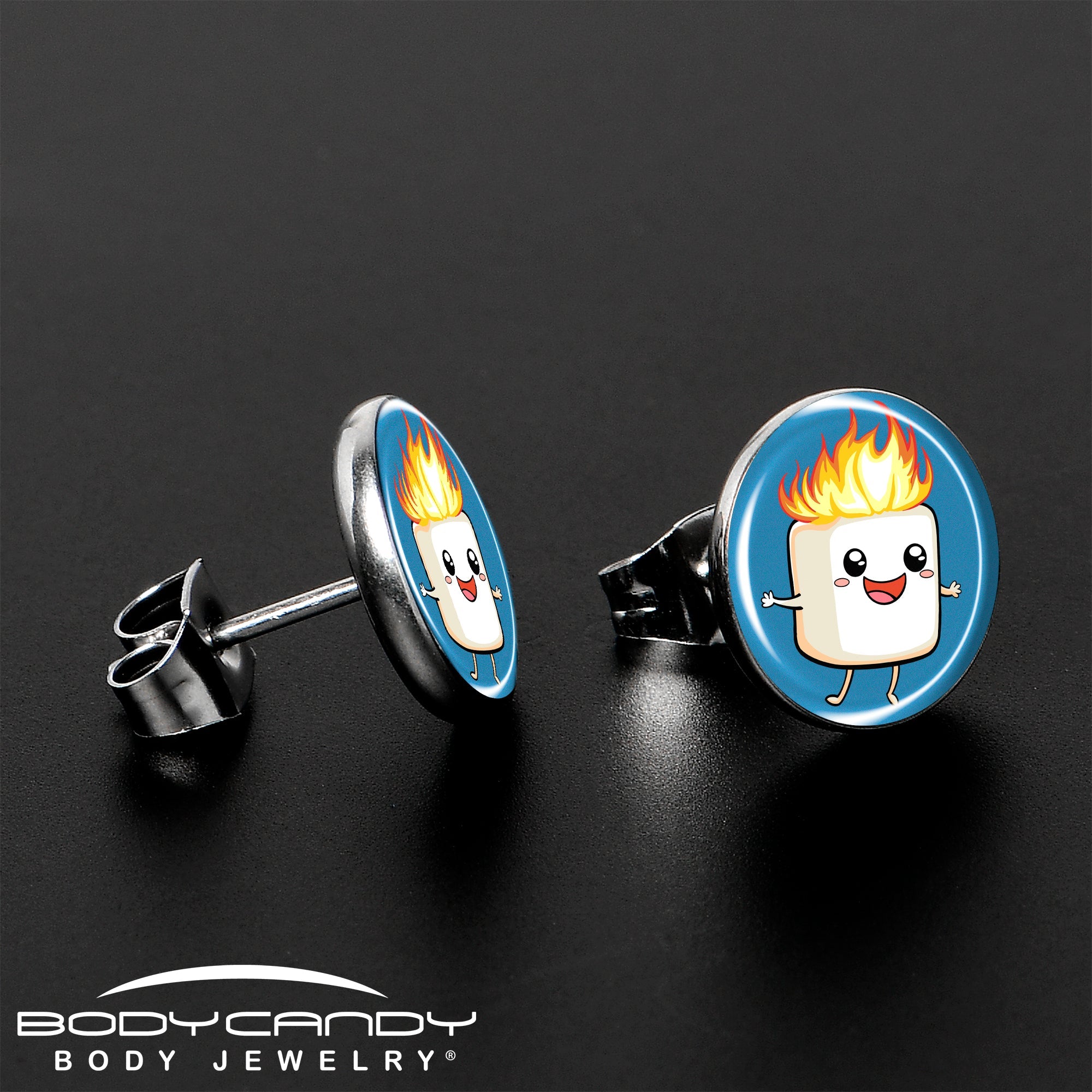 BodyCandy Burning Marshmallow Stud Earrings by Onyx O — lifestyle context