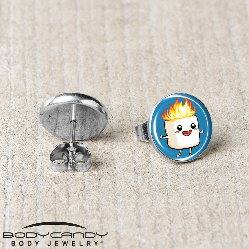 BodyCandy Burning Marshmallow Stud Earrings by Onyx O — back view