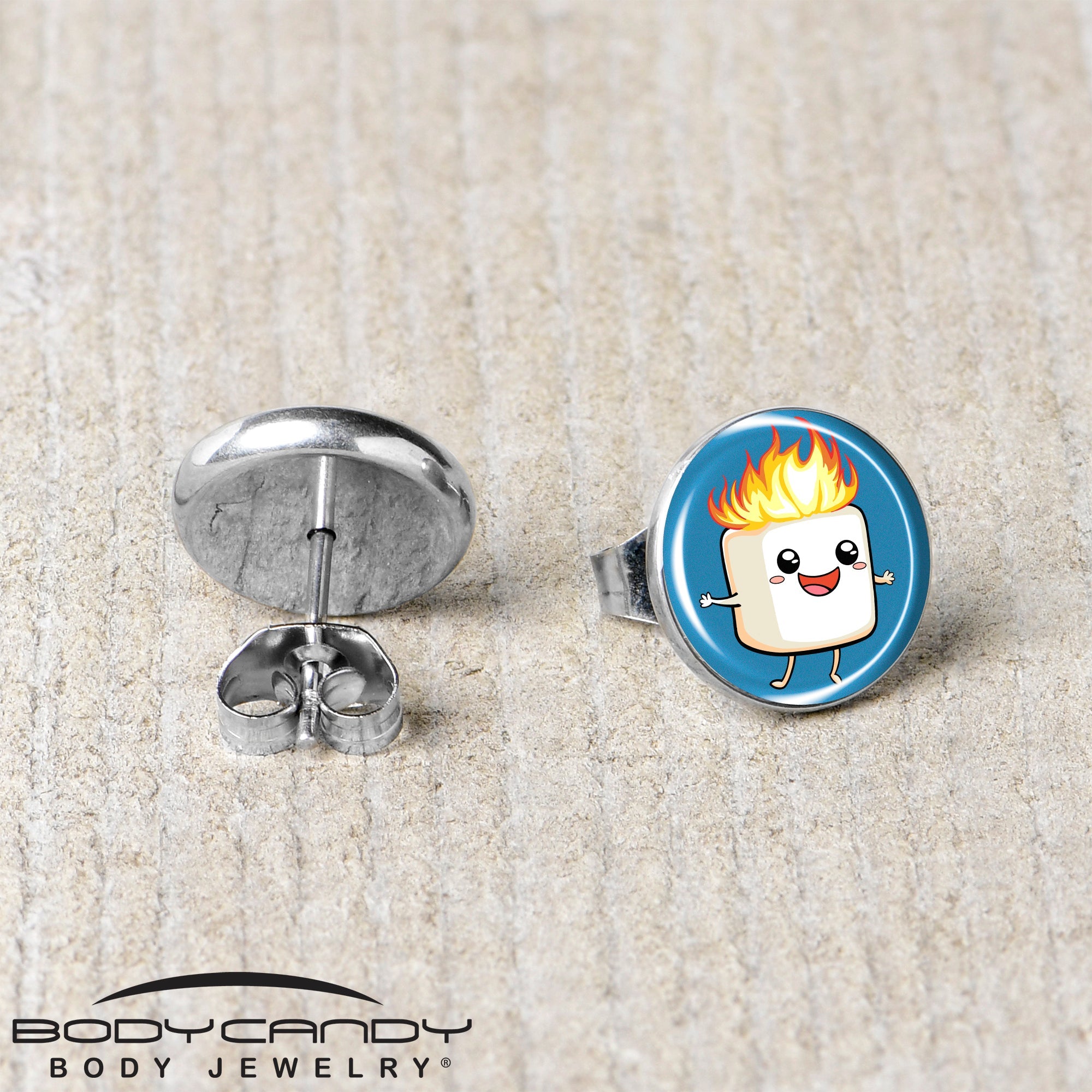 BodyCandy Burning Marshmallow Stud Earrings by Onyx O — back view