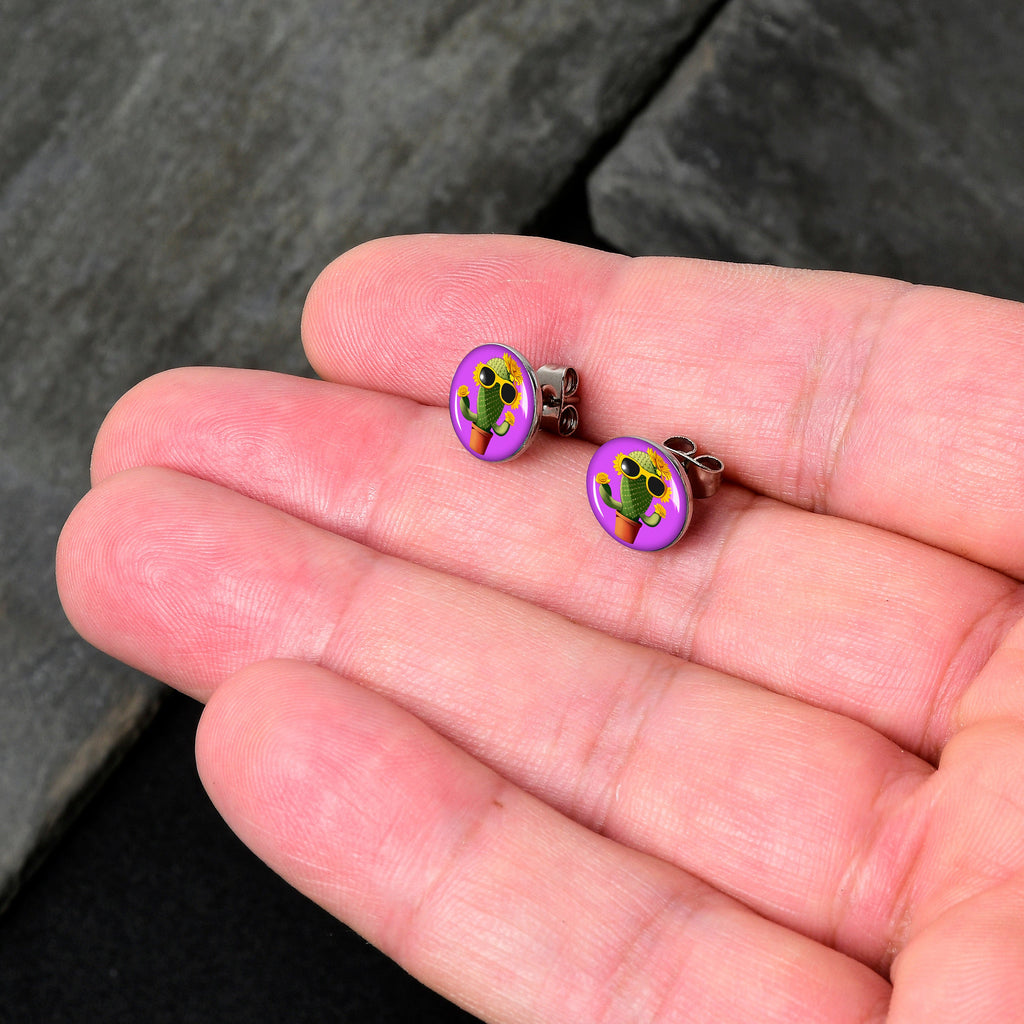 BodyCandy Sunflower Cactus Stud Earrings by Onyx O — detail close-up